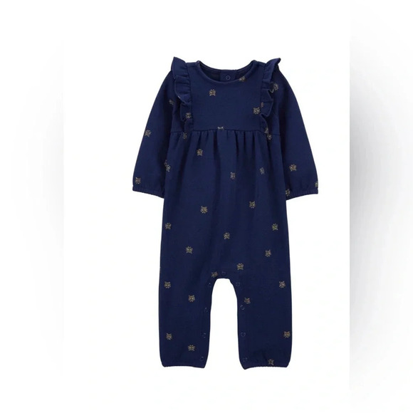 Carter's Baby Girls Butterfly-Print Jumpsuit - Navy Size 12m - Picture 1 of 3